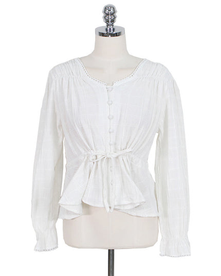 Loose And Sweet Solid Color Long-sleeved Waist Top