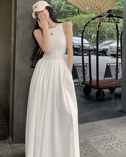 Gentle Slim White Vest Dress Women's Summer Design Sense Niche French Maxi Skirt