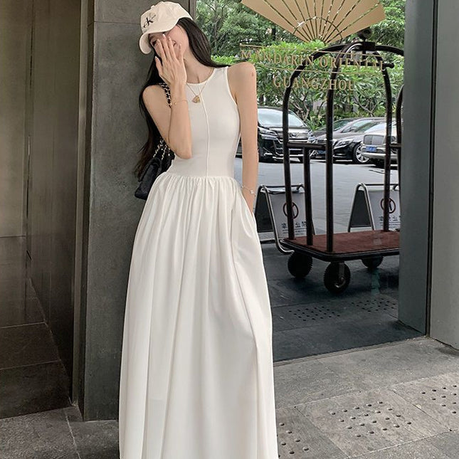Gentle Slim White Vest Dress Women's Summer Design Sense Niche French Maxi Skirt