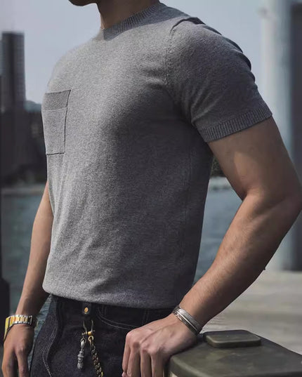 American Retro Breathable Italian Round Neck Knitted Short Sleeve