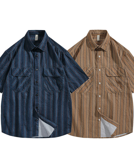 Summer Seersucker Striped Texture Short-sleeved Shirt For Men