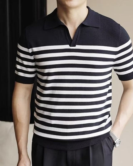Men's Fashion Striped Casual Thin Half Sleeve Top