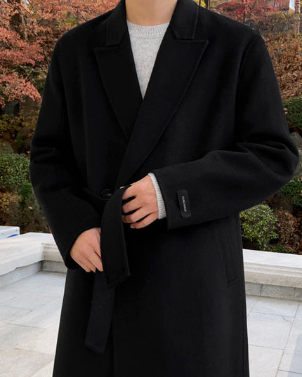 Men's Woolen Coat With Long Thickness Over The Knee
