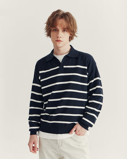 High-grade Loose Contrast Color Striped Sweater Long Sleeve Inner Wear Sweater For Men