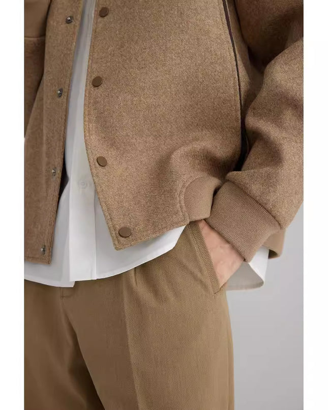 Wool Color Contrast Patchwork Ribbon Rib Coat