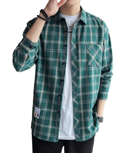 Loose Hong Kong Style Casual Coat Youth Plaid Shirt