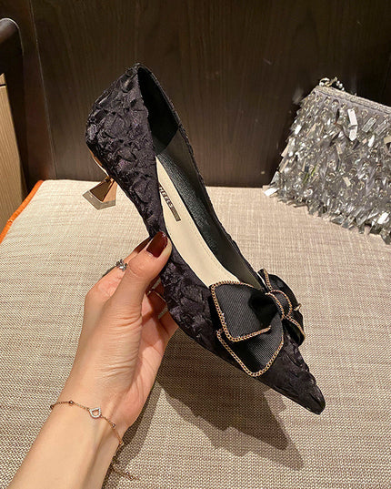Spring And Autumn New Bow-knot Pointed Shallow Shoes
