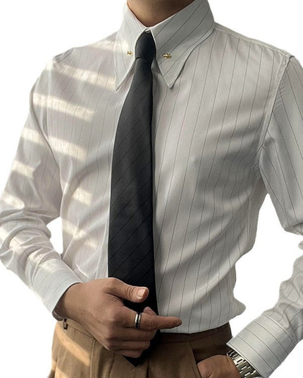 Spring Men's Empire Collar Striped Shirt