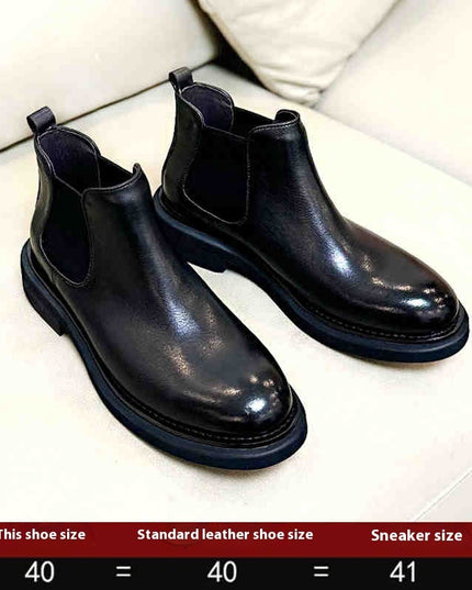 Men's Genuine Leather High-top Leather Shoes Thick Bottom Increased By Cowhide Martin Boots