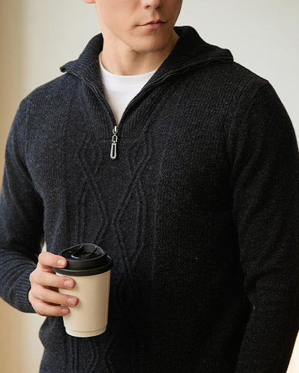 Men’s Pure Wool Half Zip Sweater – Warm Leisure Wear with Premium Comfort