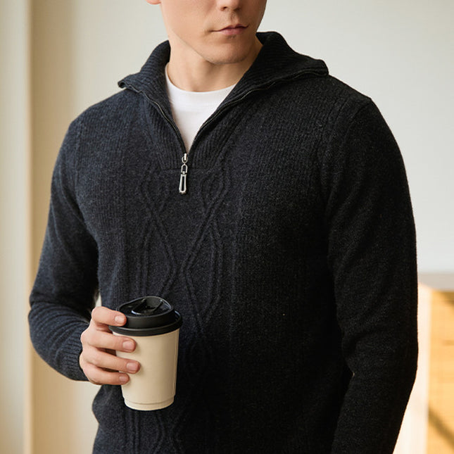 Men’s Pure Wool Half Zip Sweater – Warm Leisure Wear with Premium Comfort