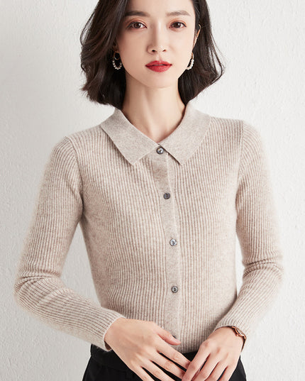 Polo Collar Slim Fit Slimming Long Sleeves Top Breasted Cardigan