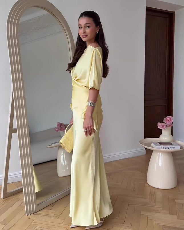 Short Sleeve Tied Top & Maxi Mid-length Dress Set