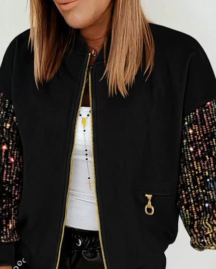 Women's New Colorful Sequin Stitching Long-sleeved Coat