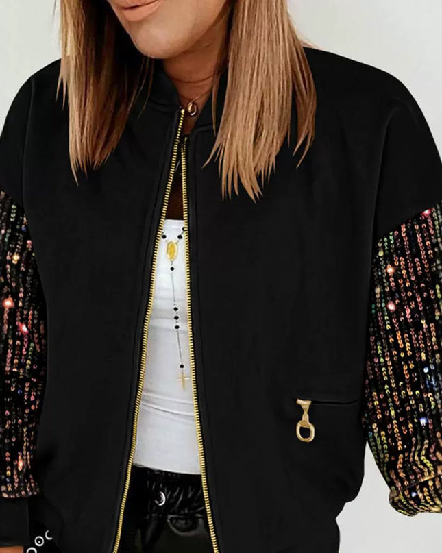 Women's New Colorful Sequin Stitching Long-sleeved Coat
