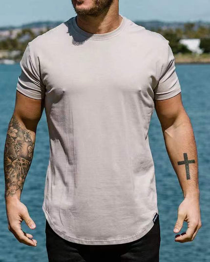Slim Fit Muscle Round Hem Short Sleeve Popular Sports T-shirt