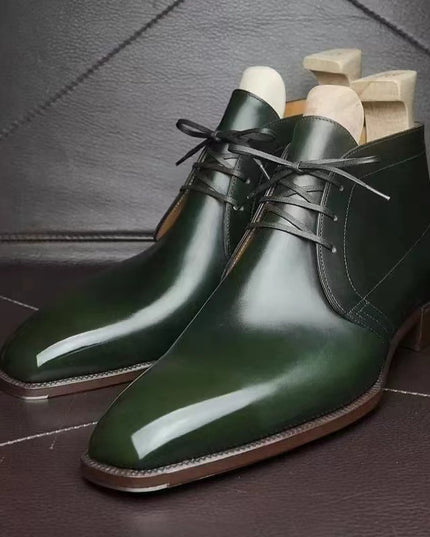 Low Heel Business Glossy Men's Short Boots