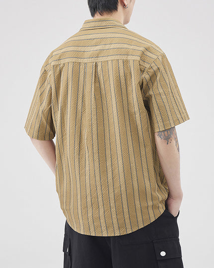 Summer Seersucker Striped Texture Short-sleeved Shirt For Men