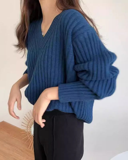 Retro V-neck Pullover Women's Loose Sweater