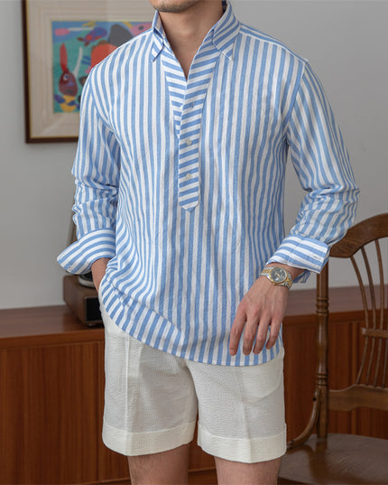 Breathable Seersucker Striped Long-sleeved Shirt