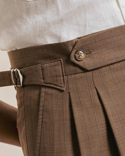 Striped High-waisted Trousers Casual Business Buckle Adjustable Pants
