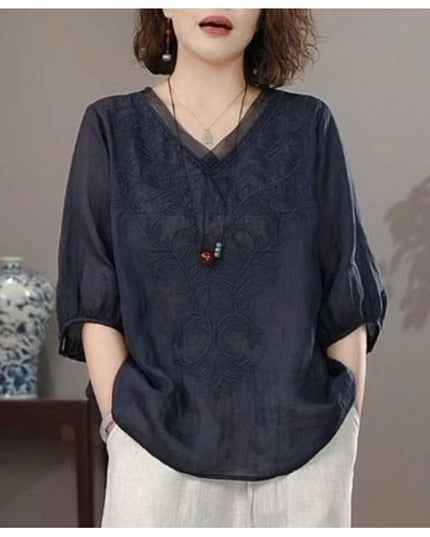 Summer Retro Style Loose Short Sleeve Shirt Ladies