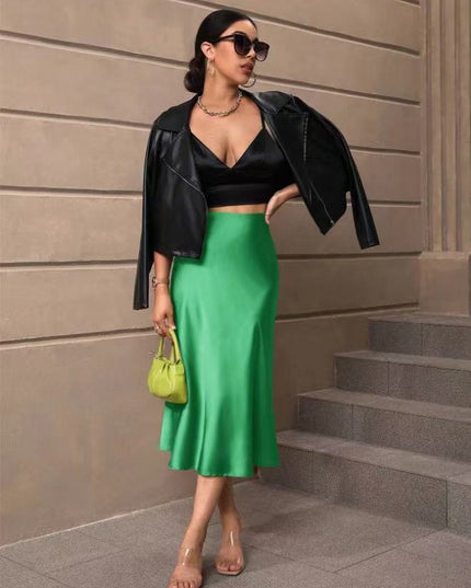 European And American Elegant Style A- Line Satin Skirt