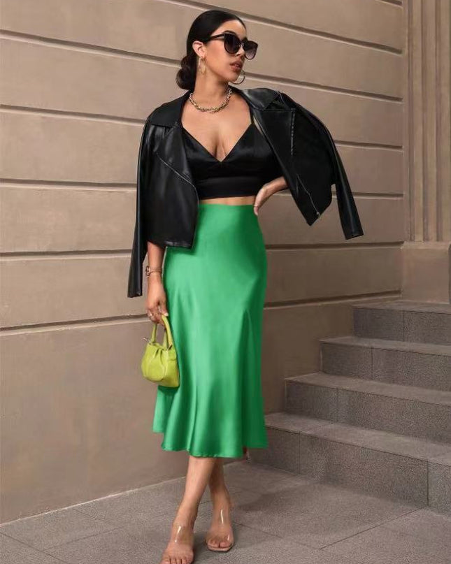 European And American Elegant Style A- Line Satin Skirt