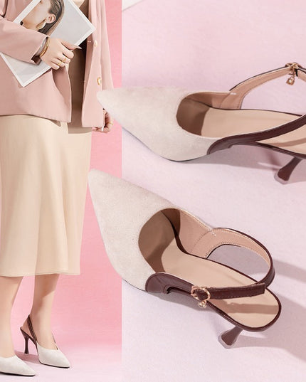 Colorblock All-matching Women's Toe Cap Rear Empty Pointed Stiletto Sandals
