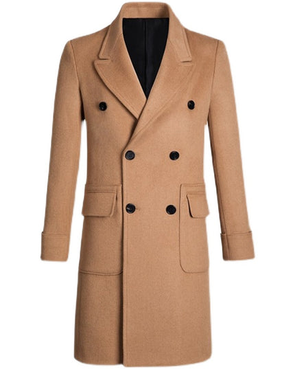 Slim Double Breasted Men's Autumn And Winter Woolen Trench Coat