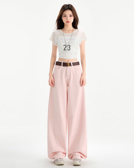 Cherry Blossom Wide Leg Draping Mop Jeans