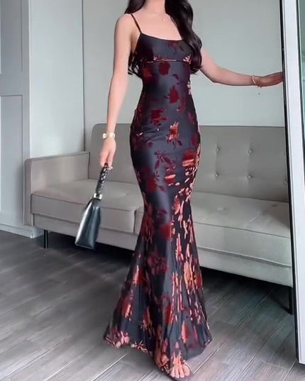 Flocked Strappy Maxi Dress