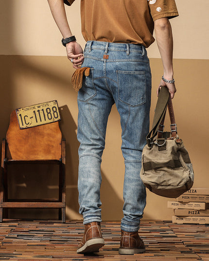 Motorcycle Jeans Korean Style Slim-fitting Ankle-tied High-end Men's Casual All-matching Stretch Pants