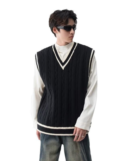 British College Style V-neck Knitted Vest