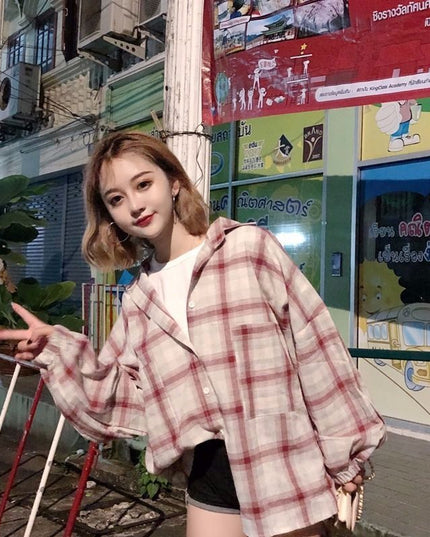 Women Blouses Shirts Plaid Oversize Thin Casual Sun-protect