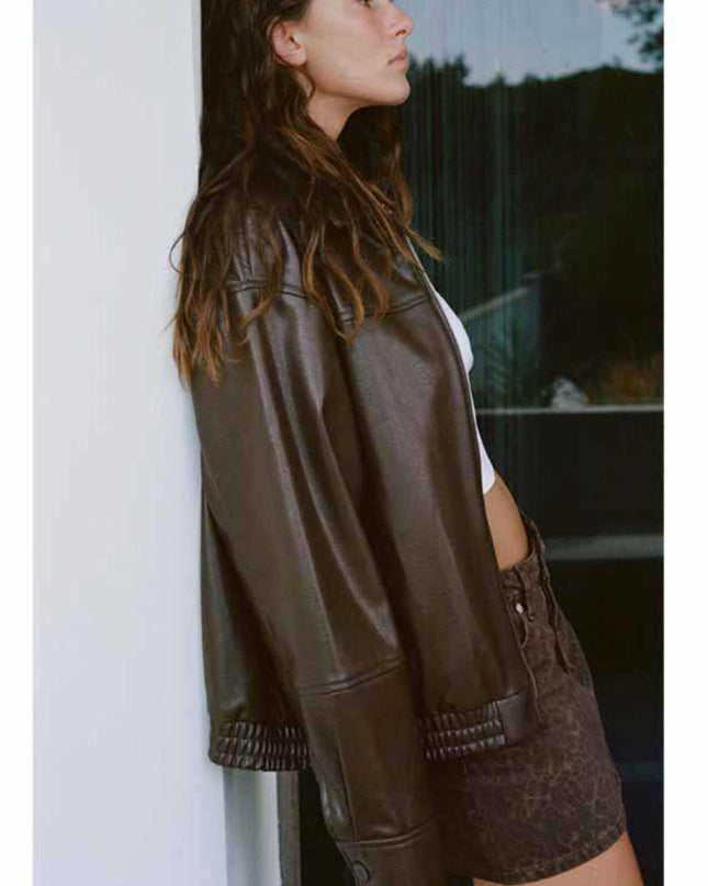 Women's Loose Lapels Leather Coat