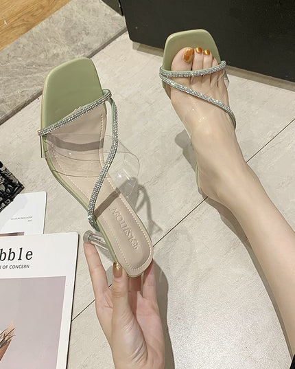 Women Wear Crystal Stiletto Sandals And Slippers