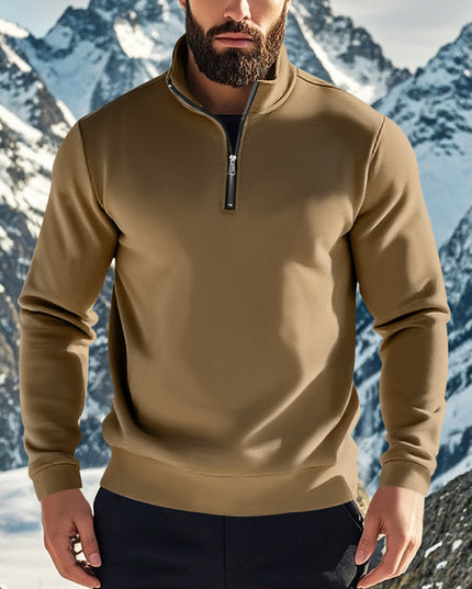 Men's Sweater Zipped Stand Collar Fleece-lined