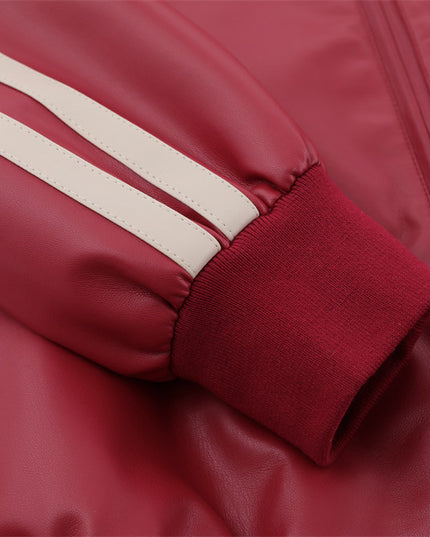 Embroidery Color Stitching Stand-collar PU Leather Coat Men