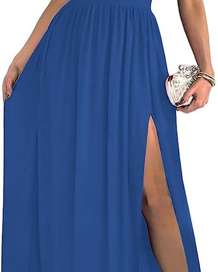 Women's One Shoulder High Split Cutout Sleeveless Elegant Sexy Cocktail Maxi Dress