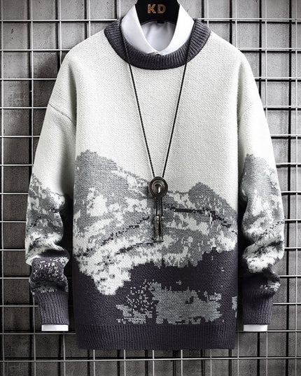 Snow Mountain Gradient Sweater Top Sweater For Men