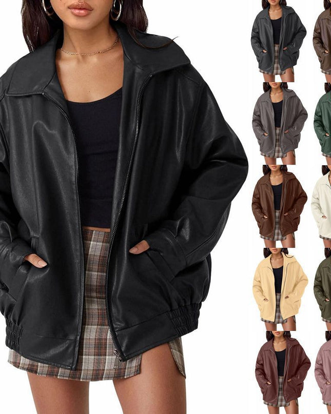 Women's Oversized Biker's Leather Jacket Fall Winter Fashion