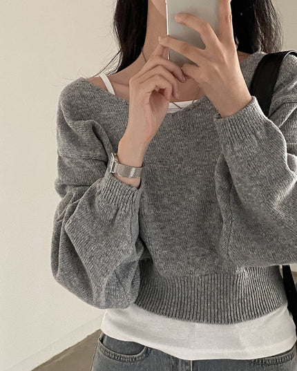 All-matching V-neck Pullover Sweater Long Sleeve Thermal Sweater