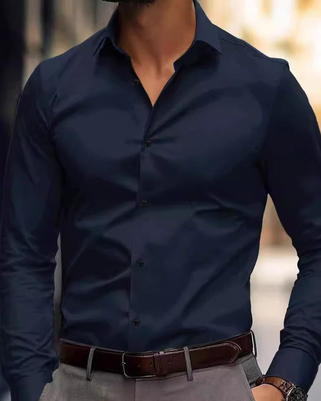 Business Lapel Shirt Solid Color Long Sleeve Casual