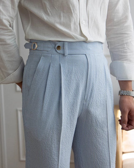 Summer Men's Suit Pants High Waist Straight