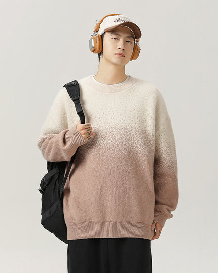 Artificial Mink Plush Gradient Design Sweater Thermal Head Cover Knitwear