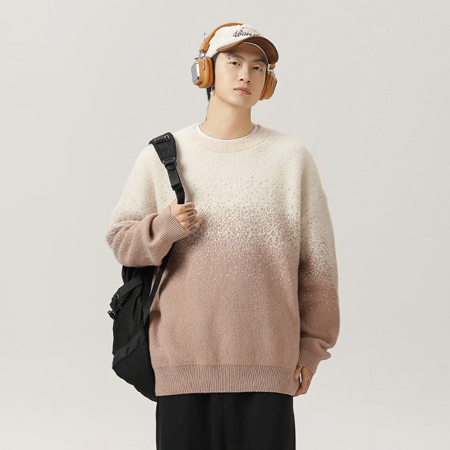 Artificial Mink Plush Gradient Design Sweater Thermal Head Cover Knitwear