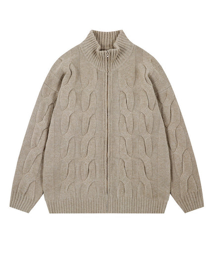 Simple Solid Color Twisted Collar Cardigan Sweater