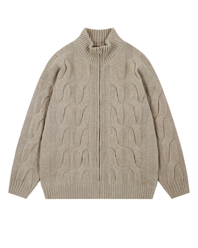 Simple Solid Color Twisted Collar Cardigan Sweater