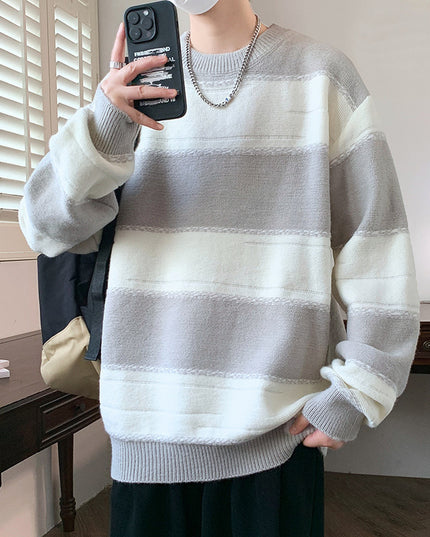 Striped Sweater Loose Round Neck Base